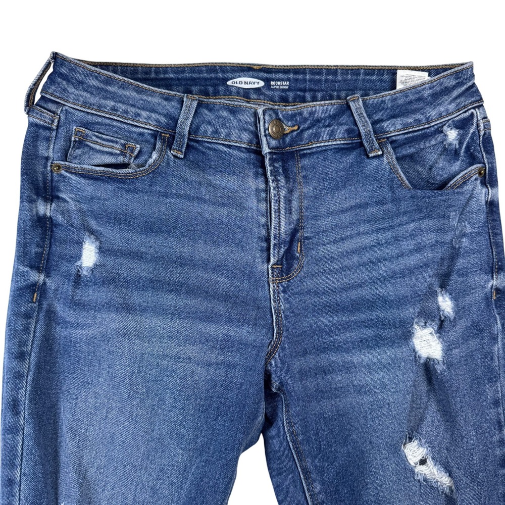 Old Navy Rockstar Super Skinny Distressed Jeans Womens Size 10 Medium Wash Denim